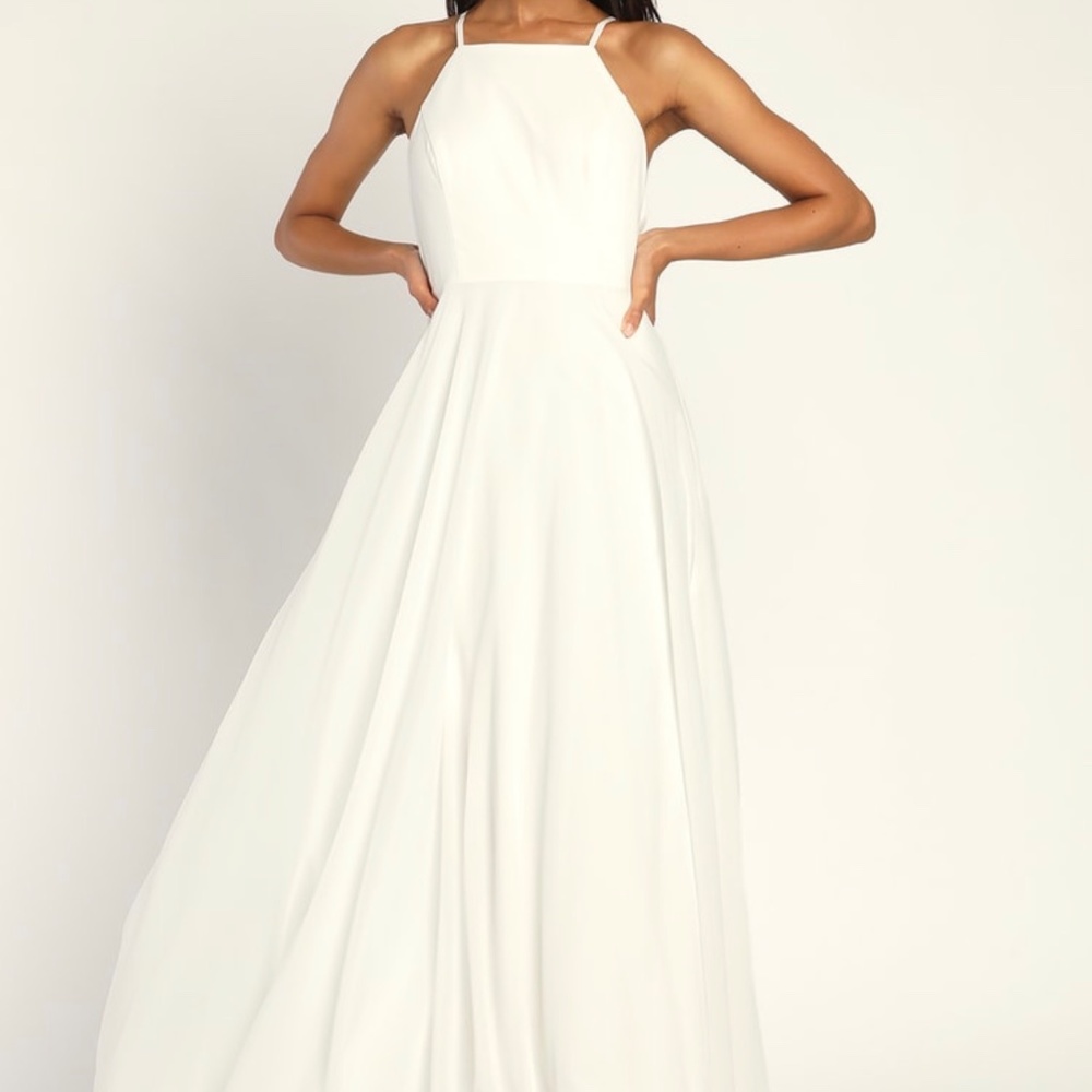 Lulu's Elegant White Maxi Dress